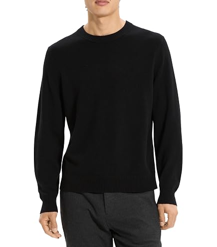Theory Mens Riland Crewneck Grid in Light Bilen Black X-Small at